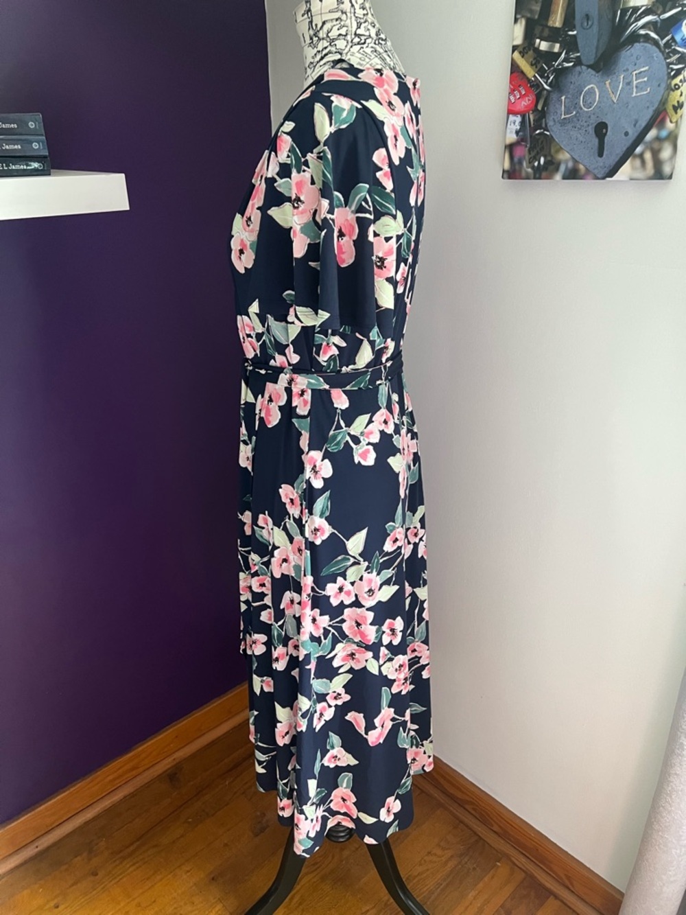 Eliza J Navy & Floral Faux Wrap Dress - Picture 9 of 9